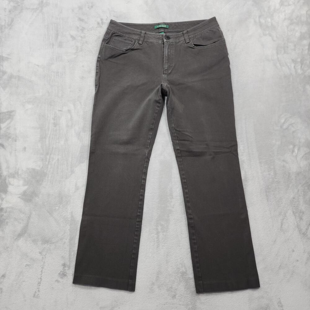 Lauren Ralph Lauren Pants Womens 12 Gray Twill Straight Leg Stretch Casual